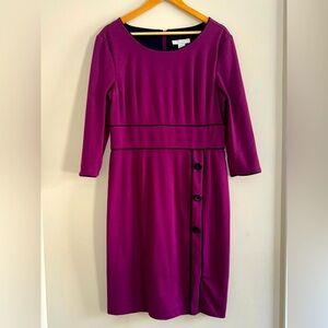 Peter Nygard Purple Black Trim 3/4 Sleeve Dress with Button Front Accent 14